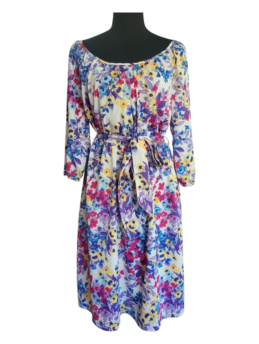 Old Navy Floral Tie-Waist Midi Dress 3/4 Sleeves  in Multicolor  Sz L Nwot